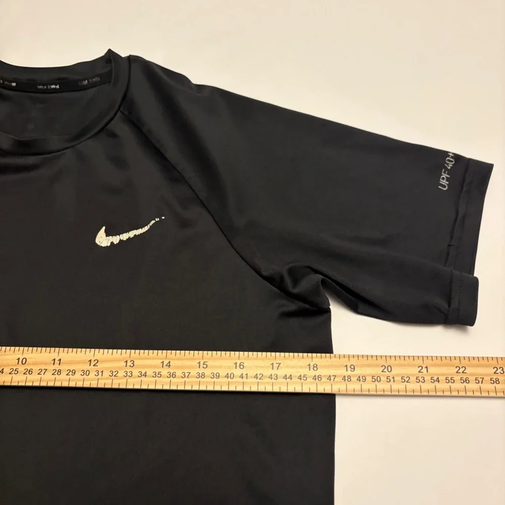 Nike Swim Rash Guard Mens L Black Dri-FIT UPF 40+ Short Sleeve Shirt